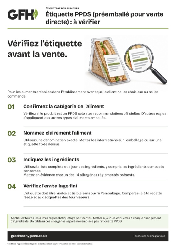 Étiquette PPDS : liste de contrôle