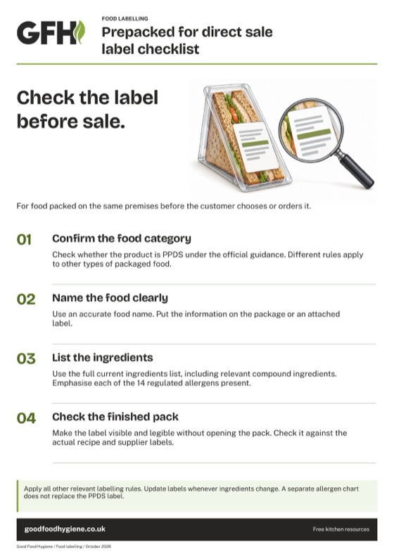 The prepacked for direct sale (PPDS) label checklist poster, A4