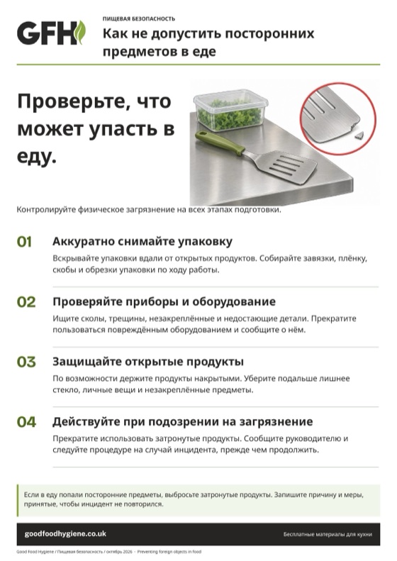 Плакат «Как не допустить посторонних предметов в еде», A4