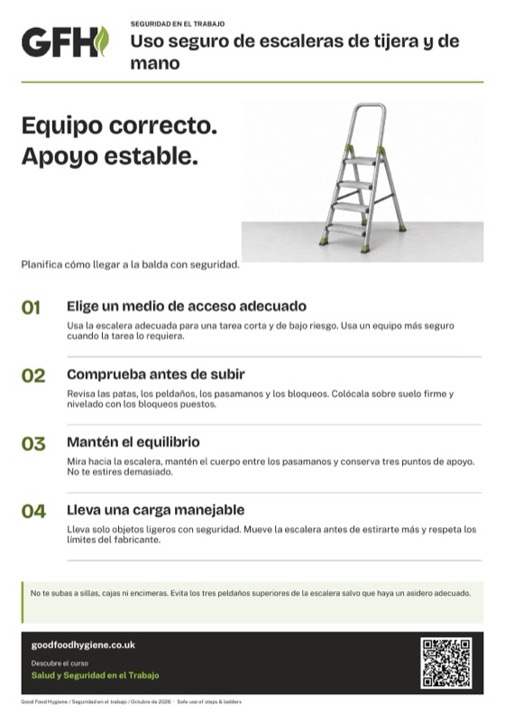 Cartel de uso seguro de escaleras de tijera y de mano, A4