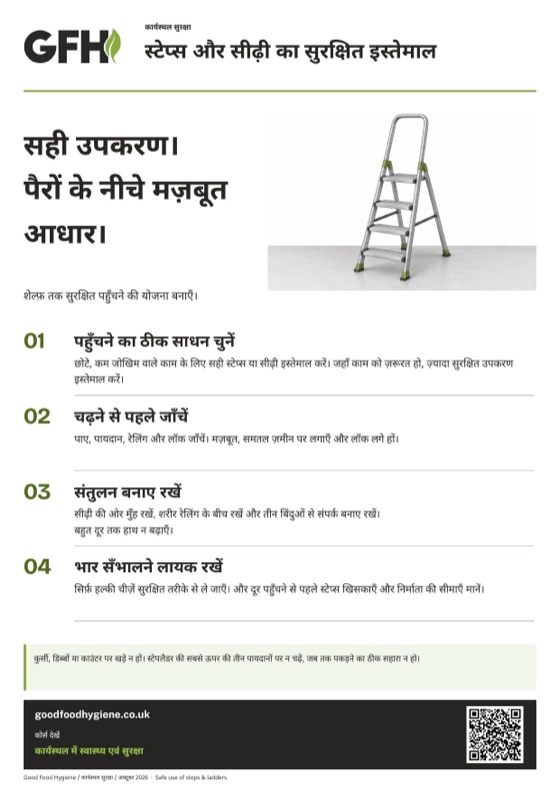 स्टेप्स और सीढ़ी के सुरक्षित इस्तेमाल का पोस्टर, A4