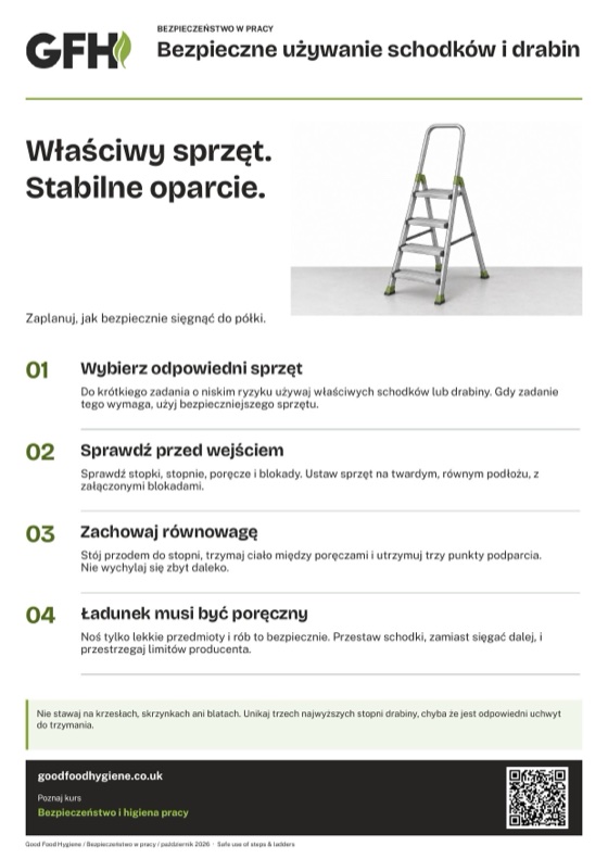 Plakat o bezpiecznym używaniu schodków i drabin, A4