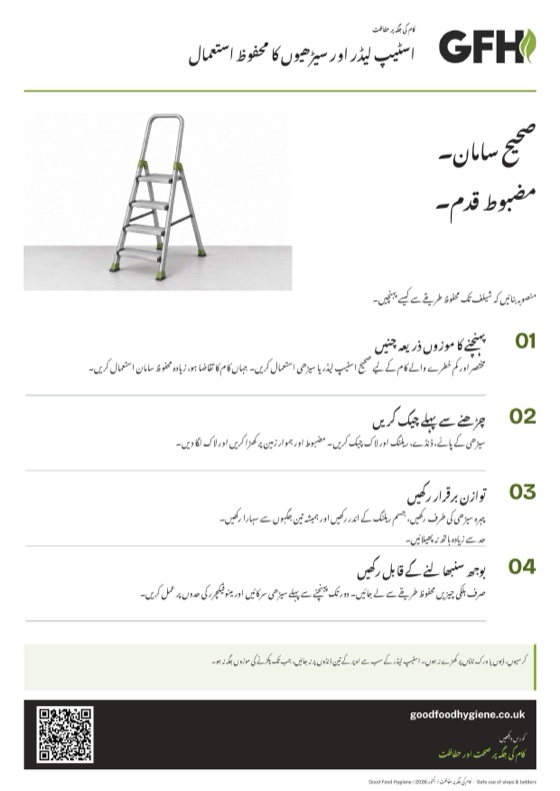 اسٹیپ لیڈر اور سیڑھیوں کے محفوظ استعمال کا پوسٹر، A4