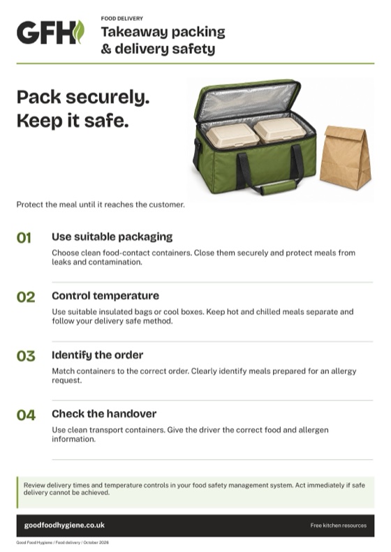 The takeaway packing and delivery safety poster, A4